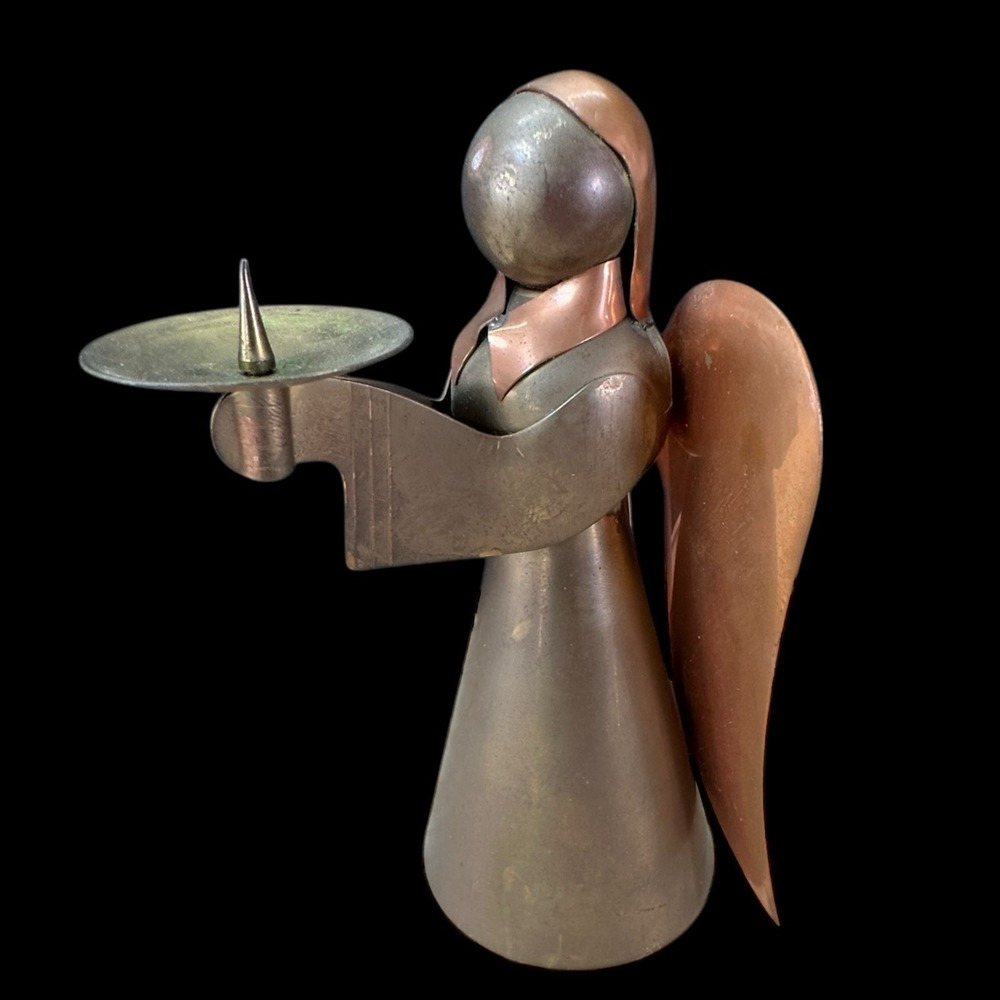 Copper Angel 6" Candle Holder Christmas Decor Made in Hong Kong Vintage